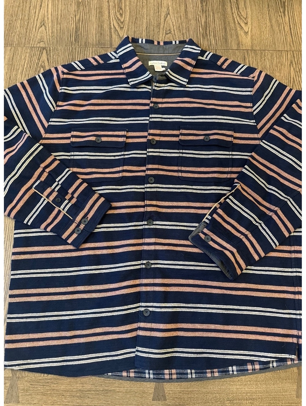 carbon2cobalt Men's XL Striped Button-Up Shirt 100% Cotton